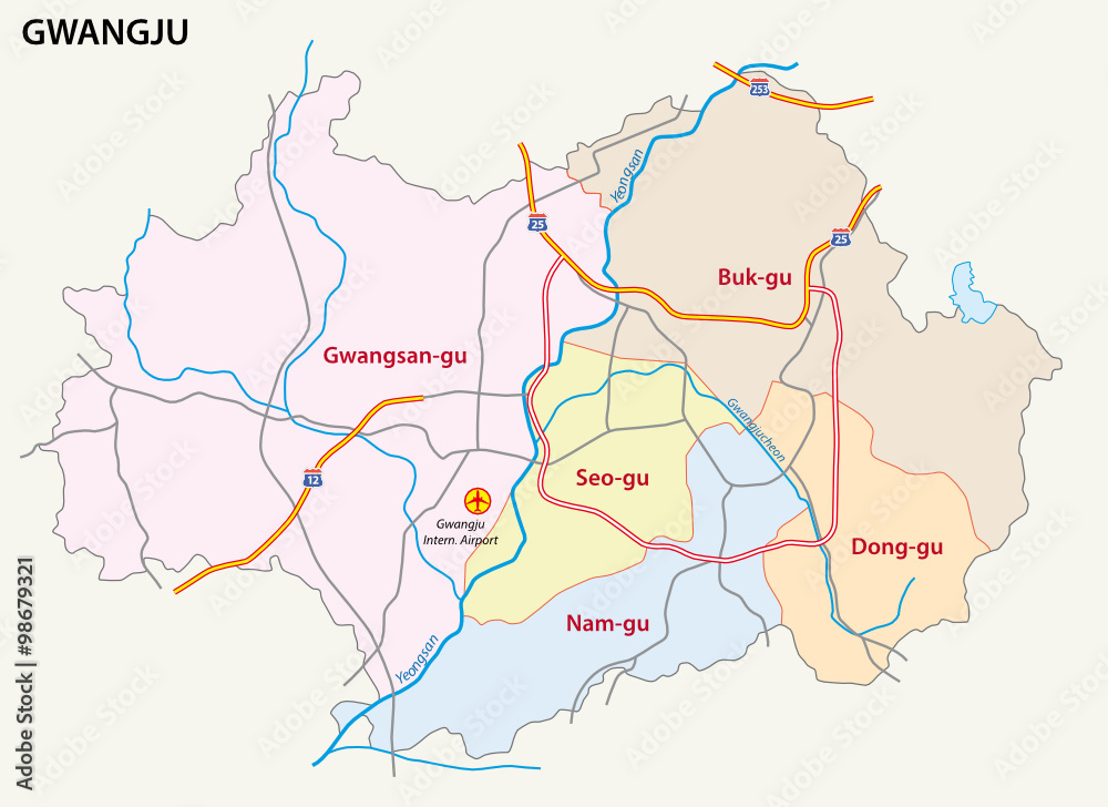 gwangju road and district map