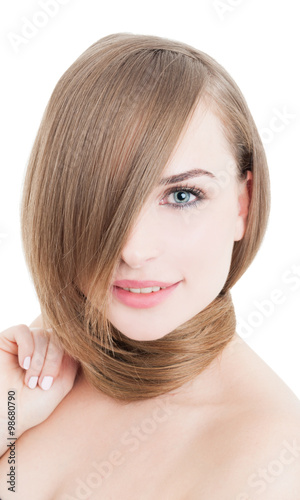 Female model with beautiful hair smiling