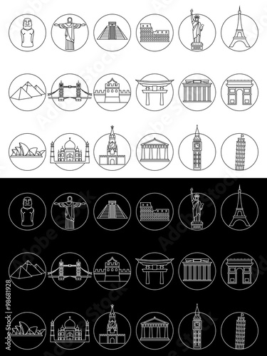 Popular travel landmarks icons