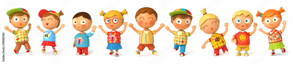 Children jump for joy. Banner. Isolated on white background. 3d render Children jump for joy. Banner. Isolated on white background. 3d render