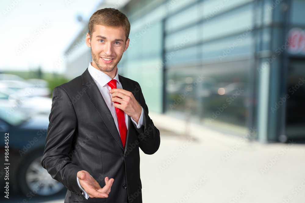 Young handsome businessman adjusting his tie Young handsome businessman adjusting his tie