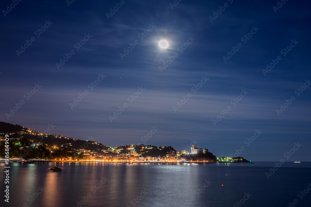 night view of Lerici village and mediterranean sea in Liguria
