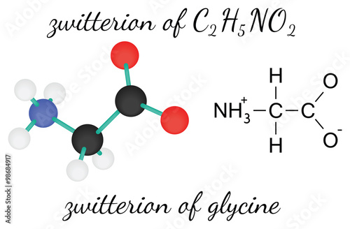 C2H5NO2 zwitterion of glycine amino acid molecule photo