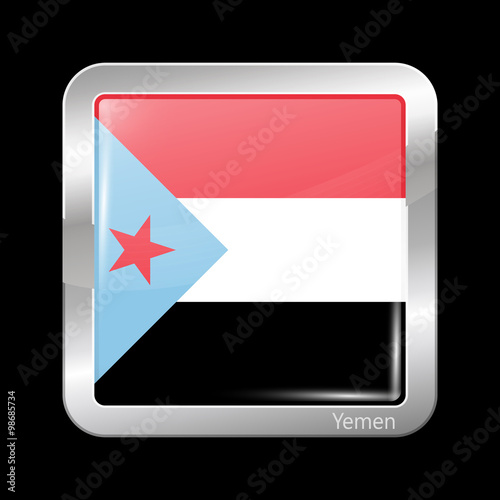 Flag of South Yemen. Metallic Icon Square Shape photo