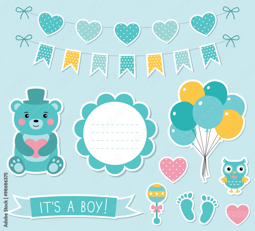 Baby boy arrival stickers set Baby boy arrival stickers set