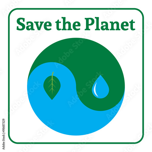 Yin Yang symbol. Concept Save the Planet. Natural themed yin-yang emblem. Eco elements. Organic Bio. Icon of harmony signs representing balance with nature or environmental conservation. Vector