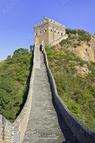 Steep staircase to a watchtower at Jinshanling Great Wall, 120 KM northeast from Beijing.