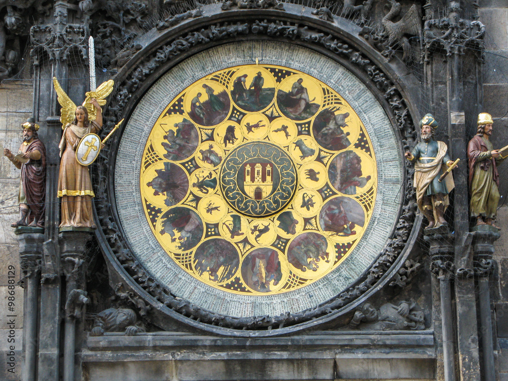 Calendar  of  the famous  medieval  Astronomical  Clock ( Pražský  Orloj )  on the Old Town Hall  in Prague , Czech  Republic.    