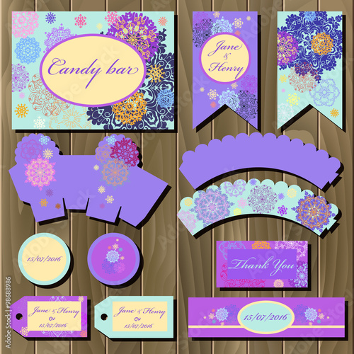 Set of printable backgrounds to wedding. Candy bar design.