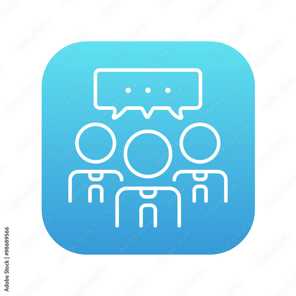 People with speech square above their heads line icon. People with speech square above their heads line icon.