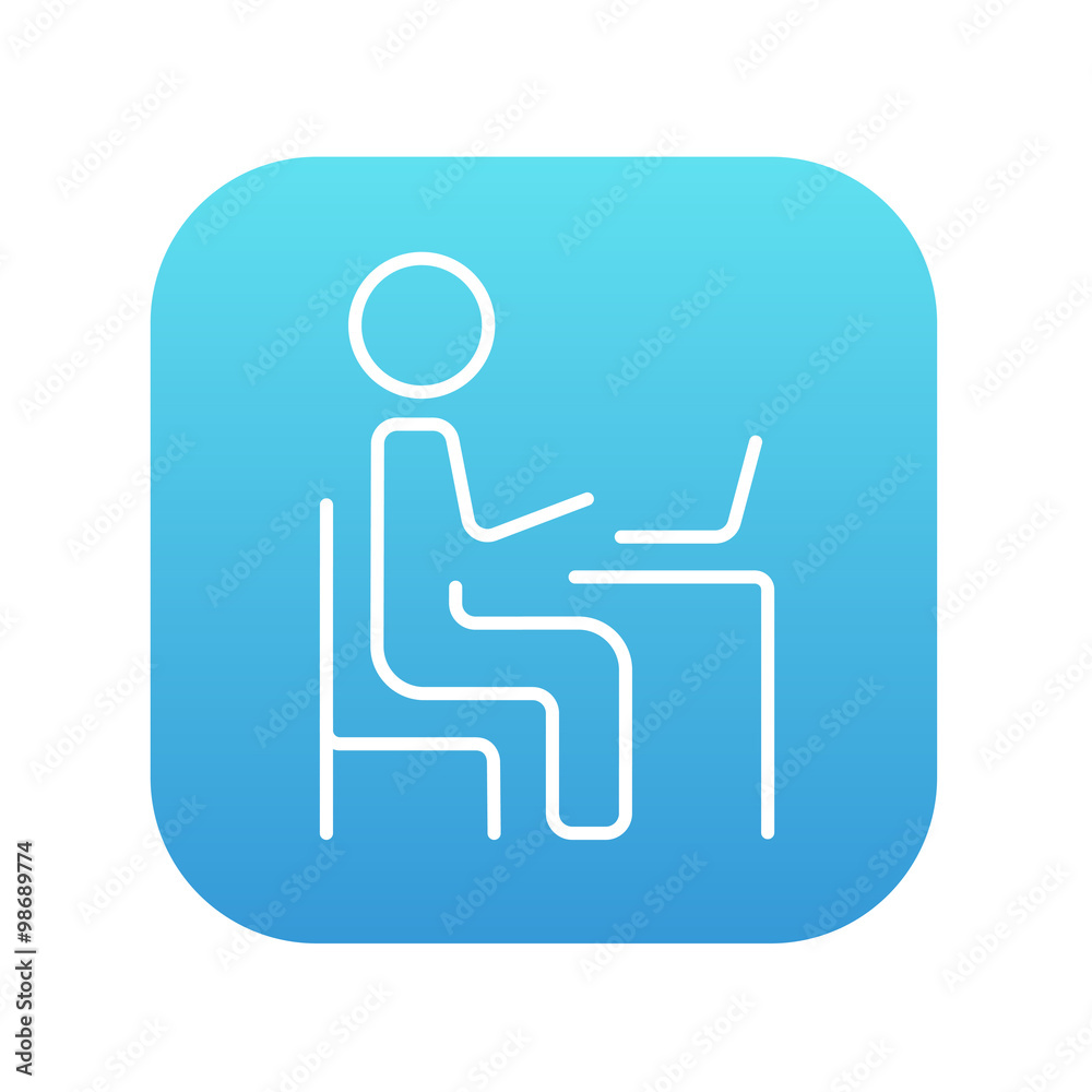 Businessman working at his laptop line icon. Businessman working at his laptop line icon.