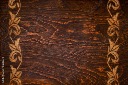 Cuadro en lienzo brown wooden board with carved border and copy space