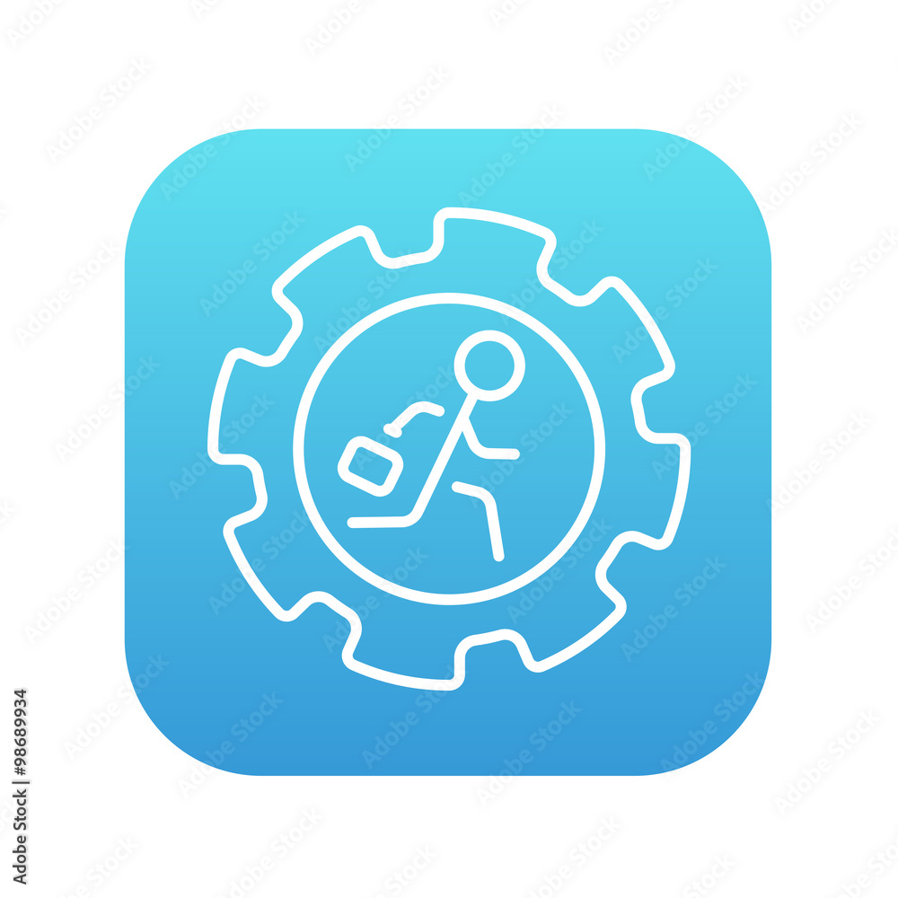 Man running inside the gear line icon. Man running inside the gear line icon.