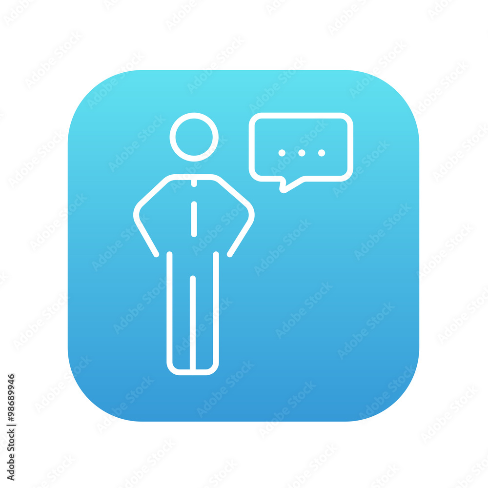 Businessman with a speech square line icon. Businessman with a speech square line icon.