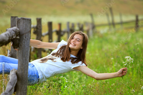 Teenage girl get fun at the farm