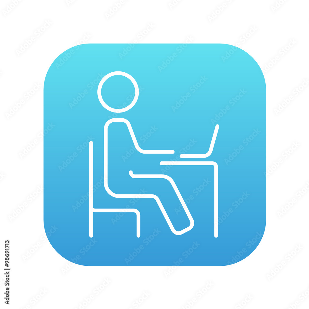 Student sitting on chair in front of laptop line icon. Student sitting on chair in front of laptop line icon.