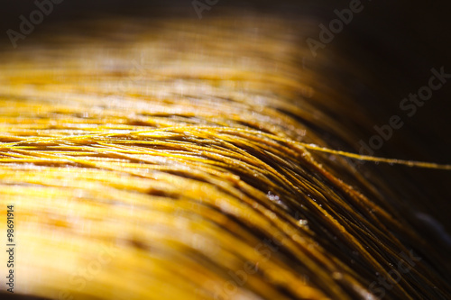 gold raw silk thread , black background