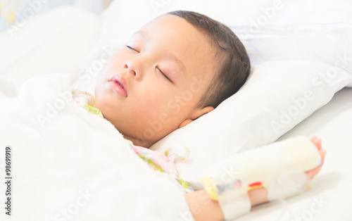 Young boy sleep and sickness stay in hospital