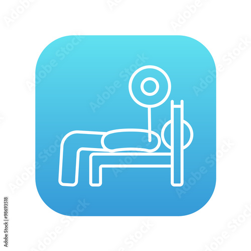 Man lying on bench and lifting barbell line icon.