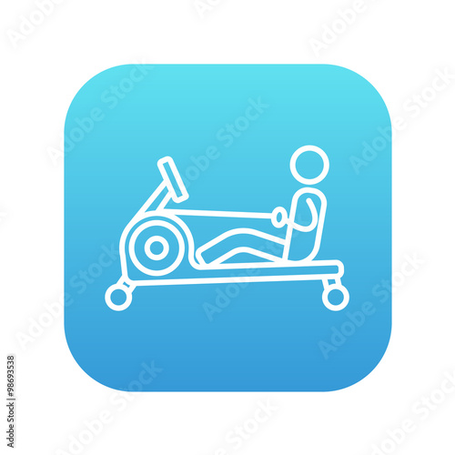 Man exercising with gym apparatus line icon.
