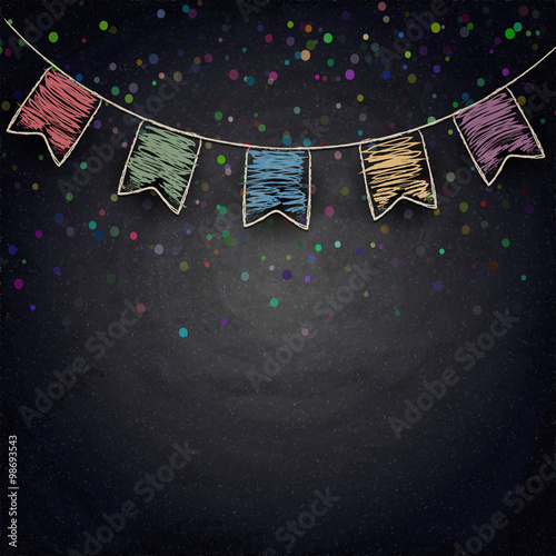 Chalkboard background with drawing bunting flags