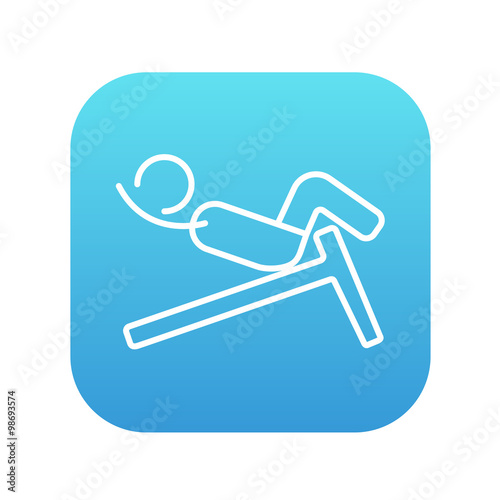 Man doing crunches on incline bench line icon.