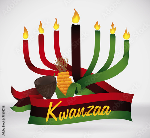 Kwanzaa Flag with Traditional Elements, Vector Illustration photo