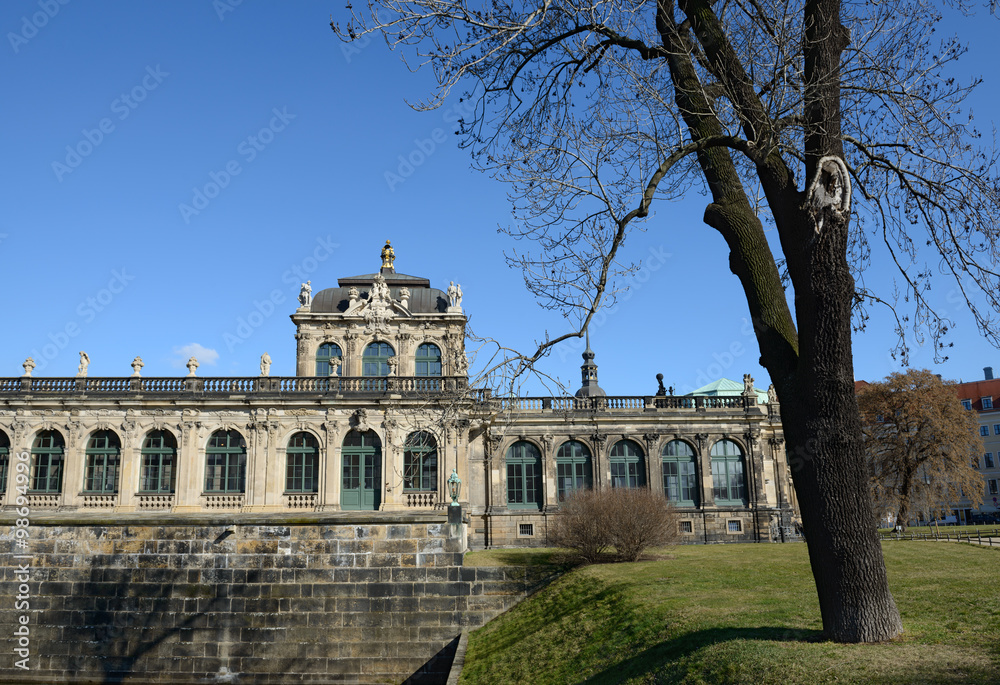 Naklejka premium South-eastern side of Zwinger from Ostra-Allee in Dresden, Saxon