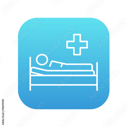 Patient lying on bed line icon.