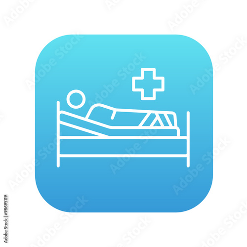 Patient lying on bed line icon.