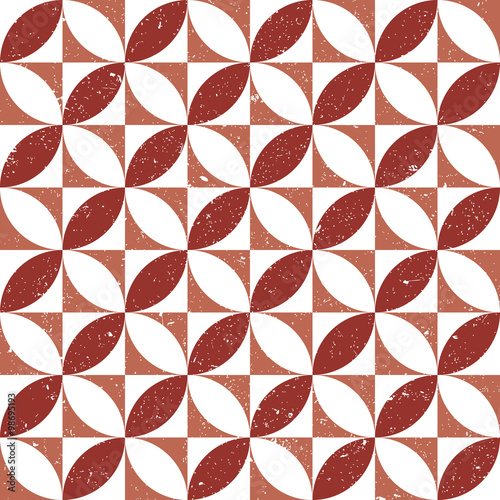 Seamless background image of vintage worn out red round square geometry pattern. 
