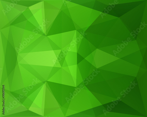 Abstract polygonal geometric background with green triangle text