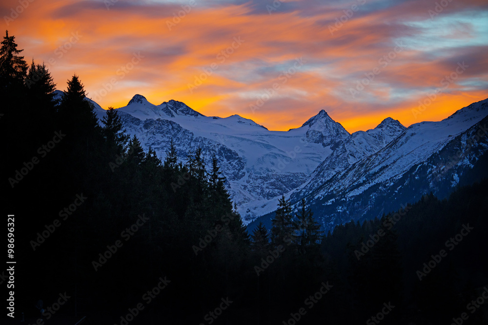 Alps in winter - sunset time