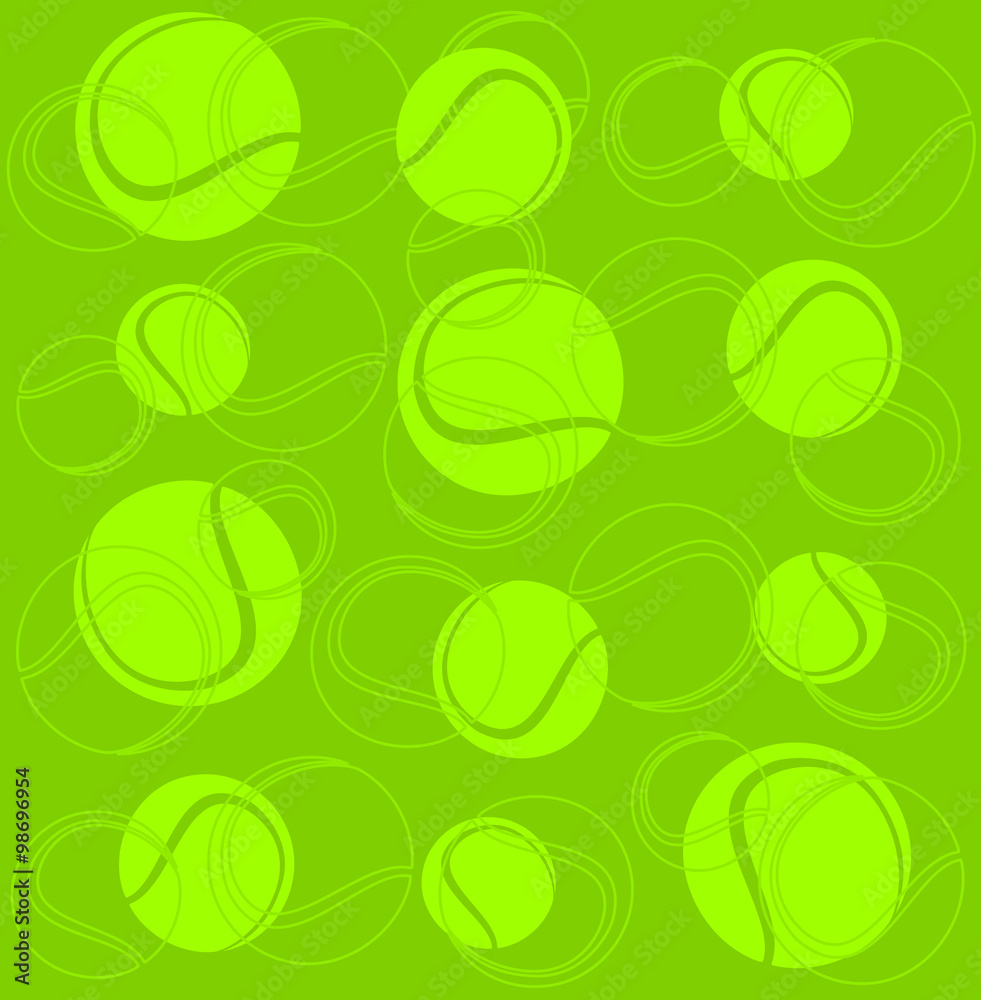 Tennis sport background.

Silhouettes of tennis balls on a green background