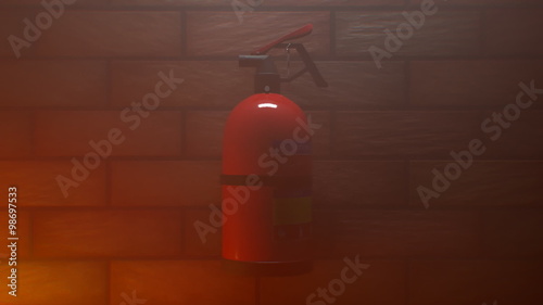 Wallpaper Mural Extinguisher hanging on the brick wall. Safety device used in case of fire. Torontodigital.ca