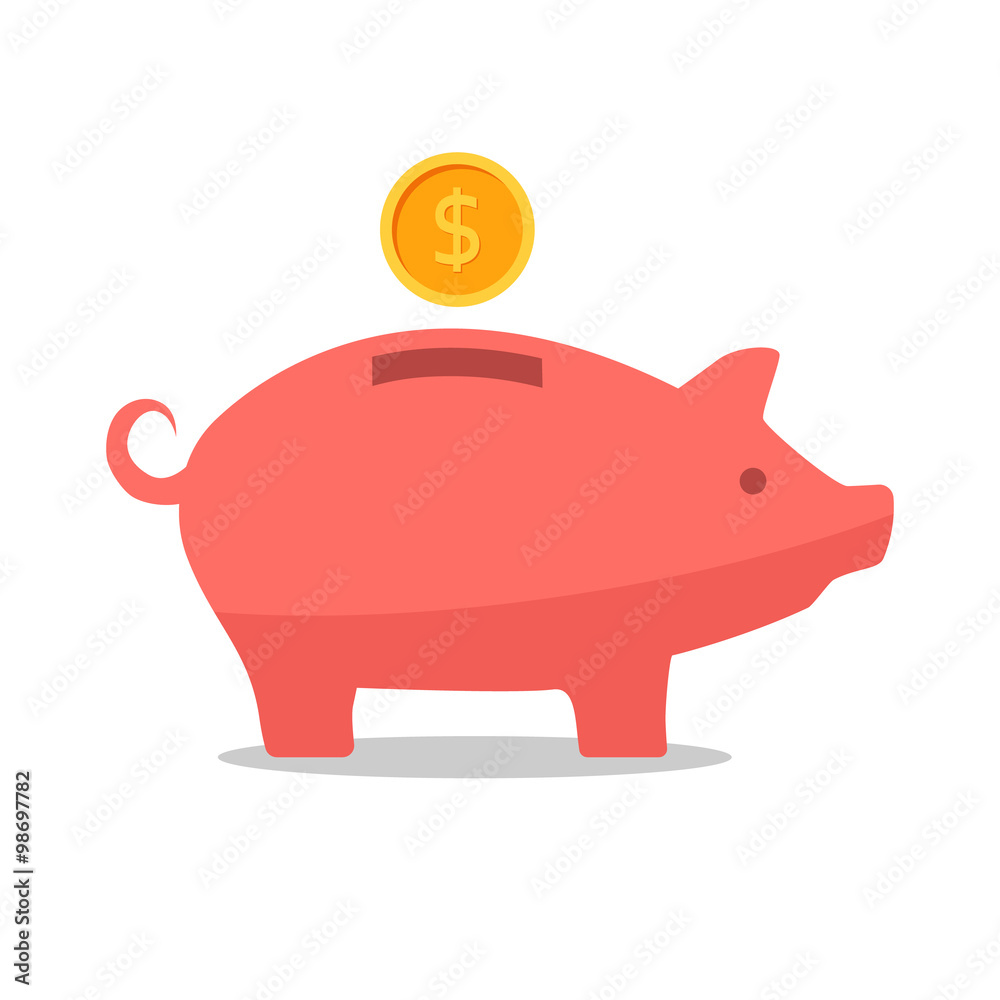 Piggy bank icon and coins. Piggy bank icon and coins.