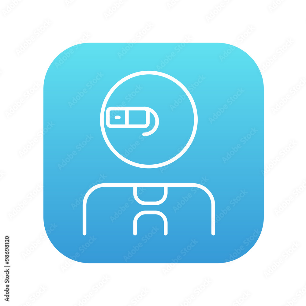 Man in augmented reality glasses line icon.