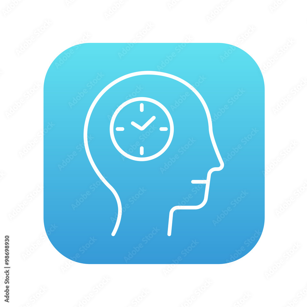 Human head with clock line icon. Human head with clock line icon.