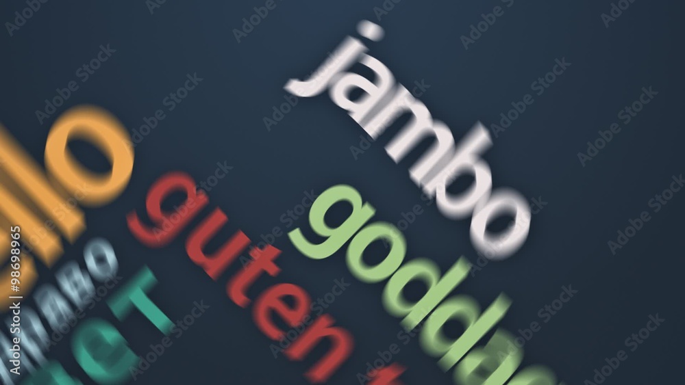 Typography animation. The Welcome word in different international languages.