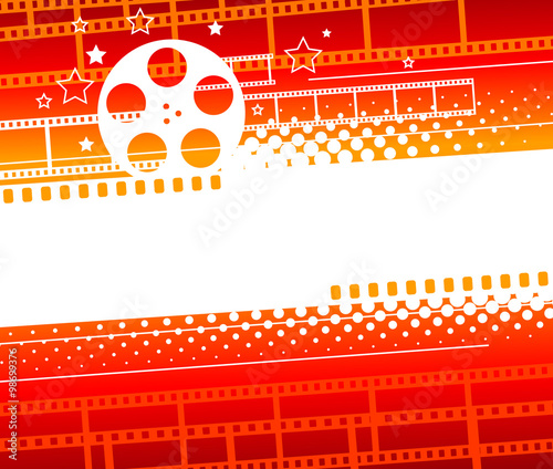 Abstract film industry. Film reel on the background of stars