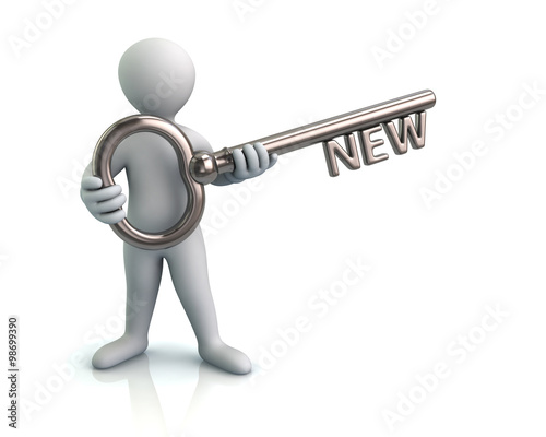 Man and silver key with word new