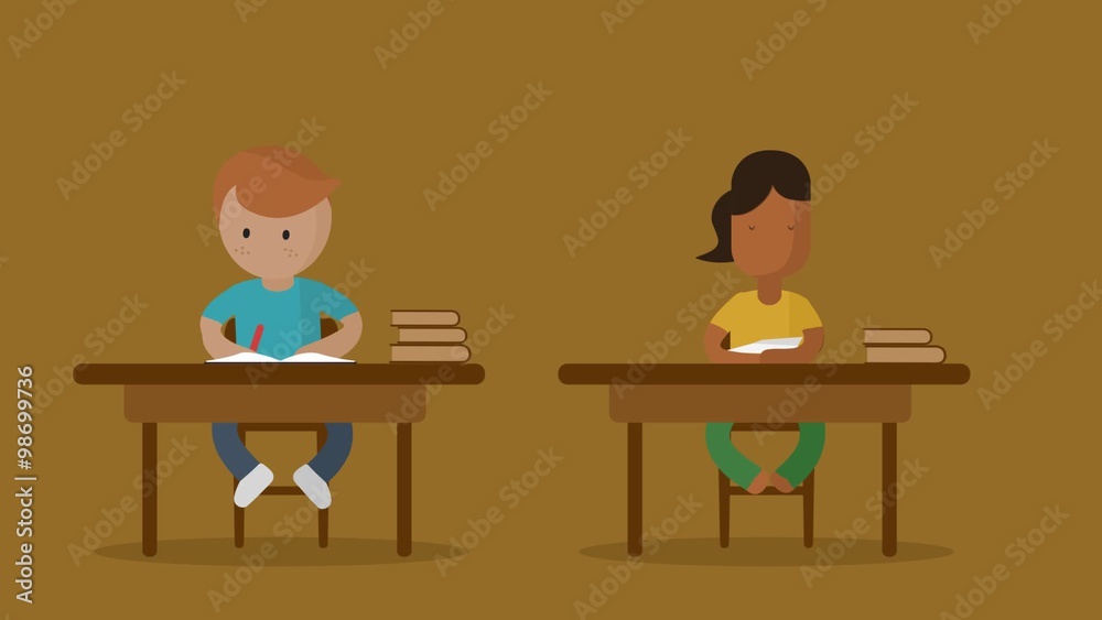 Elementary school classroom during the lesson. A girl throwing a paper plane. Elementary school classroom during the lesson. A girl throwing a paper plane.