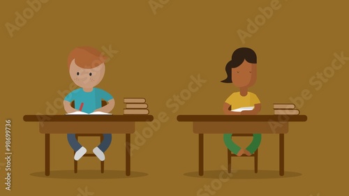 Elementary school classroom during the lesson. A girl throwing a paper plane.