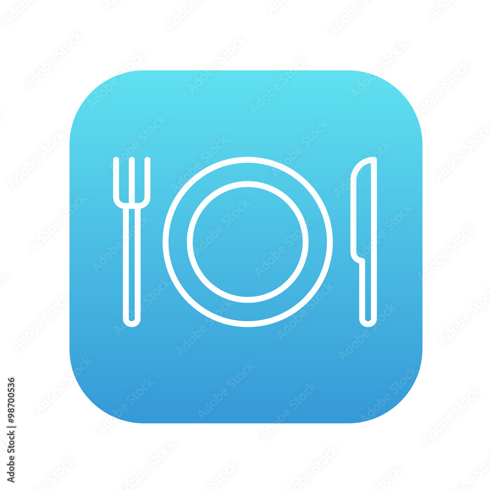 Plate with cutlery line icon.