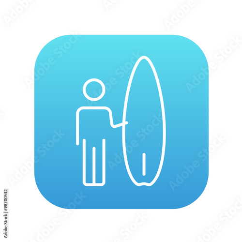 Man with surfboard line icon.