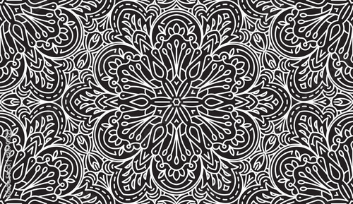 Seamless Abstract Tribal Black-White Pattern. Hand Drawn Ethnic