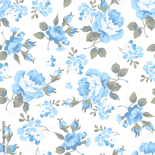 Floral pattern with blue roses