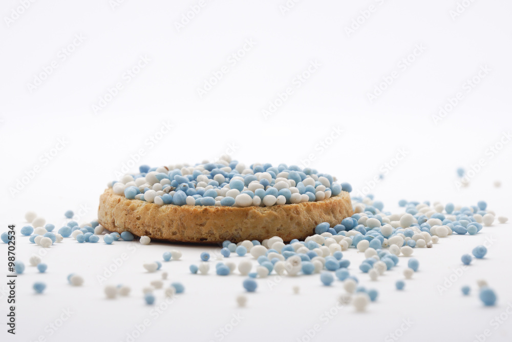 Traditional Dutch treat at the birth of a baby: beschuit met muisjes