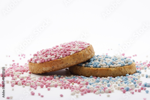 Obraz na płótnie Traditional Dutch treat at the birth of a baby: beschuit met muisjes w salonie