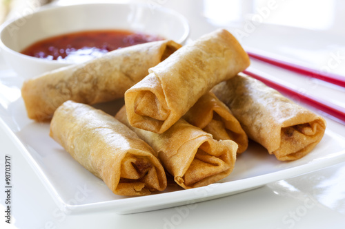 Spring Rolls with Chili Sauce